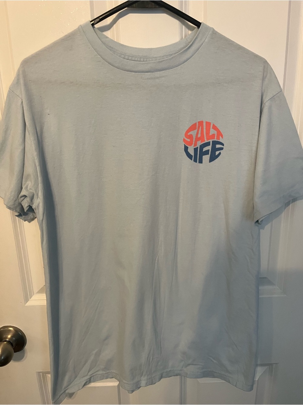 Salt Life Men's Pale Blue Tee with Orange and Blue Logo